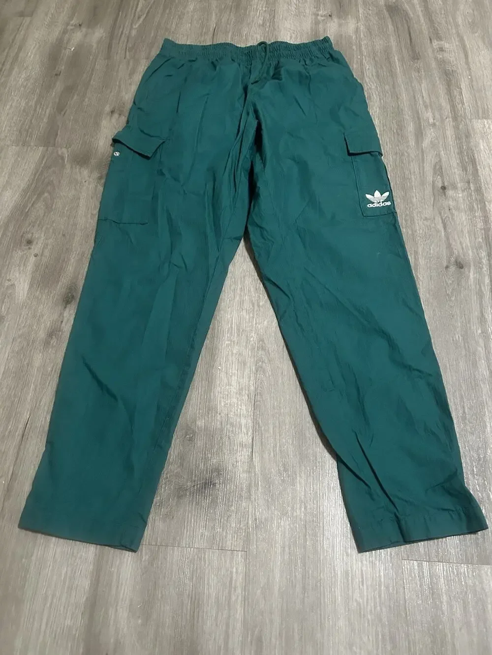 Adidas Originals Green Ripstop Cargo Pants Mens Medium Trefoil Logo Activewear